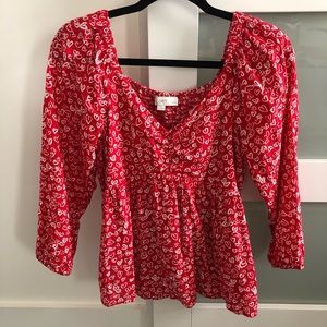 Ann Taylor LOFT Women’s Red Heart Cinched Sweetheart Neck Blouse 6P